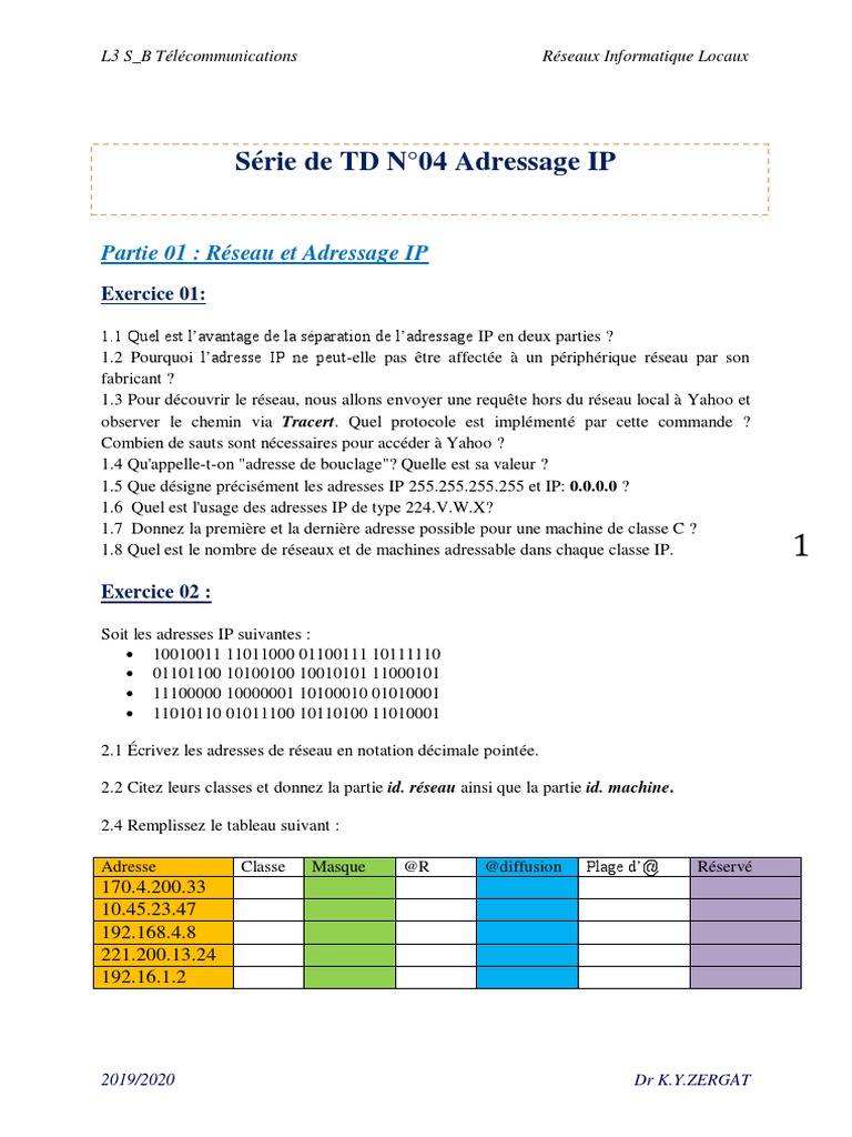 Classes et Adressage IP en Réseaux | PDF | Adresse IP | Protocoles réseau