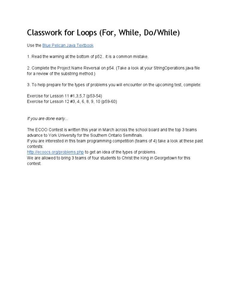 Java Loops Classwork and Contest Info | PDF | Career & Growth ...