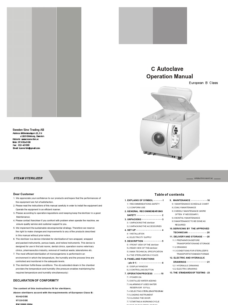 Autoclave Operation Manual c Sterilization (Microbiology) Water