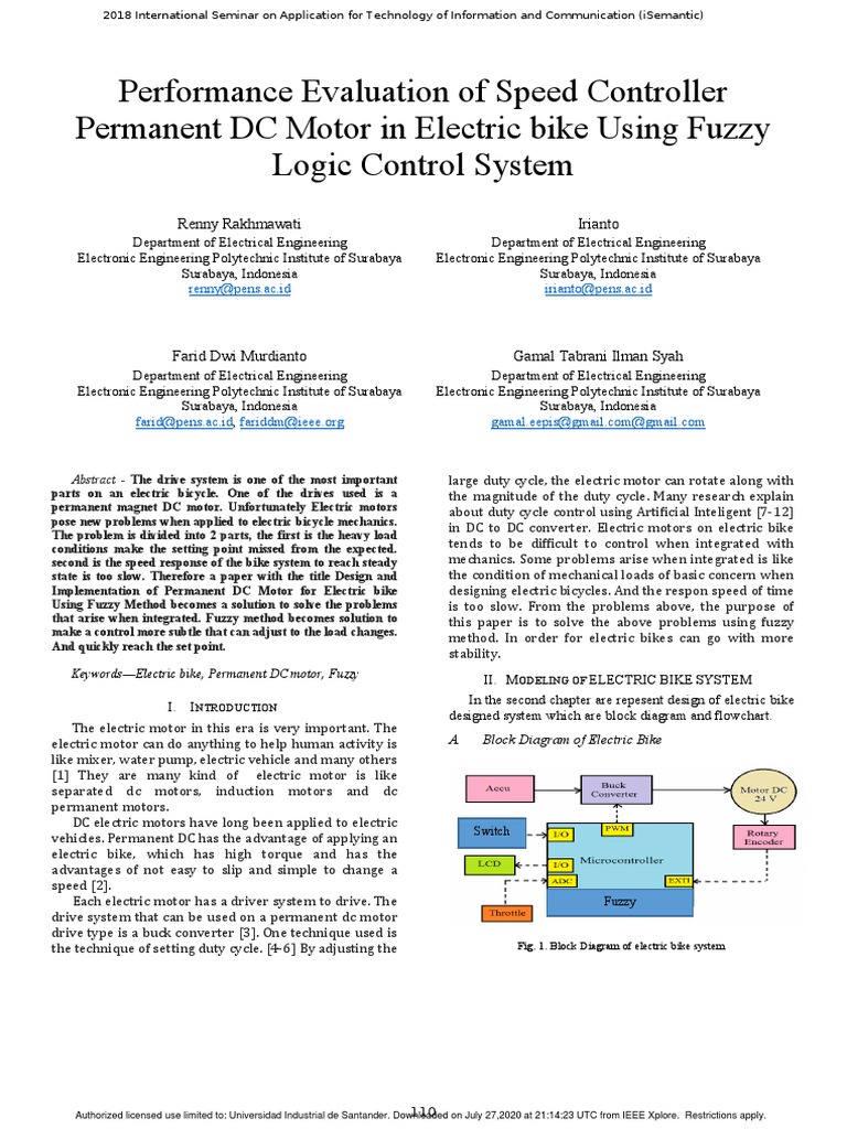 Fuzzy Logic Control for DC Motor in E-Bikes | PDF | Electric Motor ...