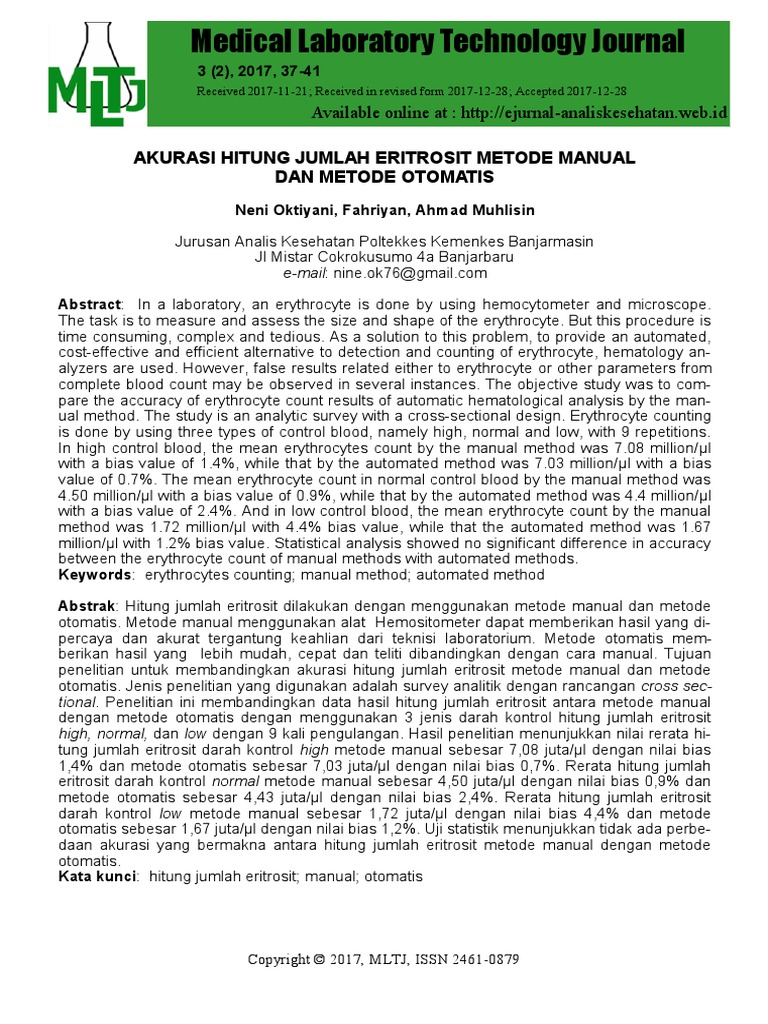 Medical Laboratory Technology Journal Akurasi Hitung Jumlah Eritrosit