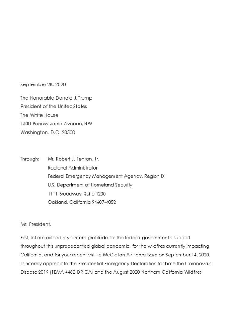 Governor Newsom Letter To President Trump | PDF | California | Unemployment