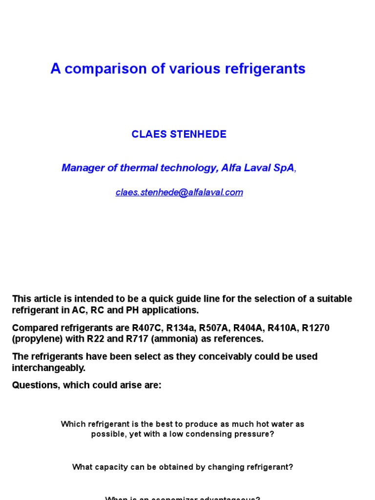 Comparison of Refrigerants PDF Thermodynamics Atmosphere
