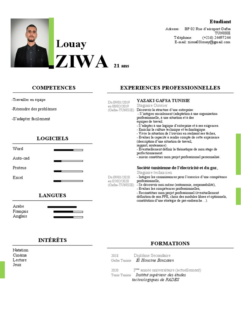 Cv End Etudiant Pdf Tunisie Competence Ressources Humaines