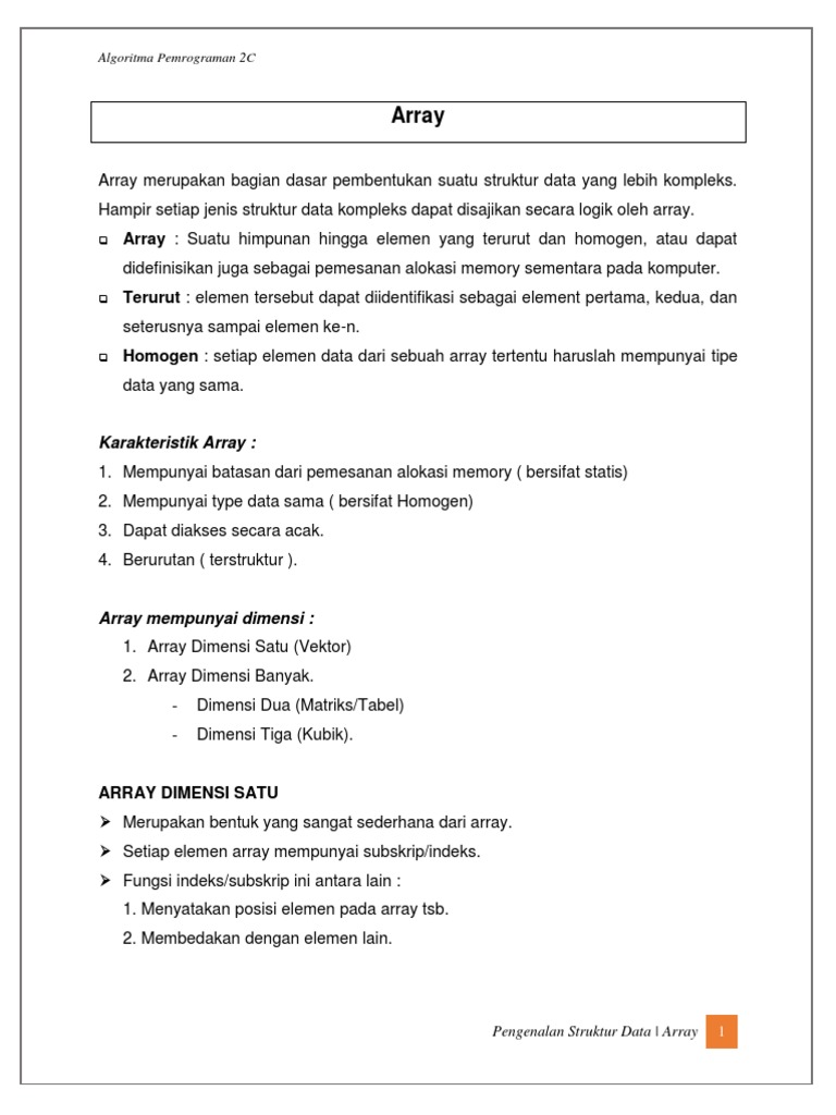 6 - Pengenalan Struktur Data - Array | PDF | Sains & Matematika | Komputer