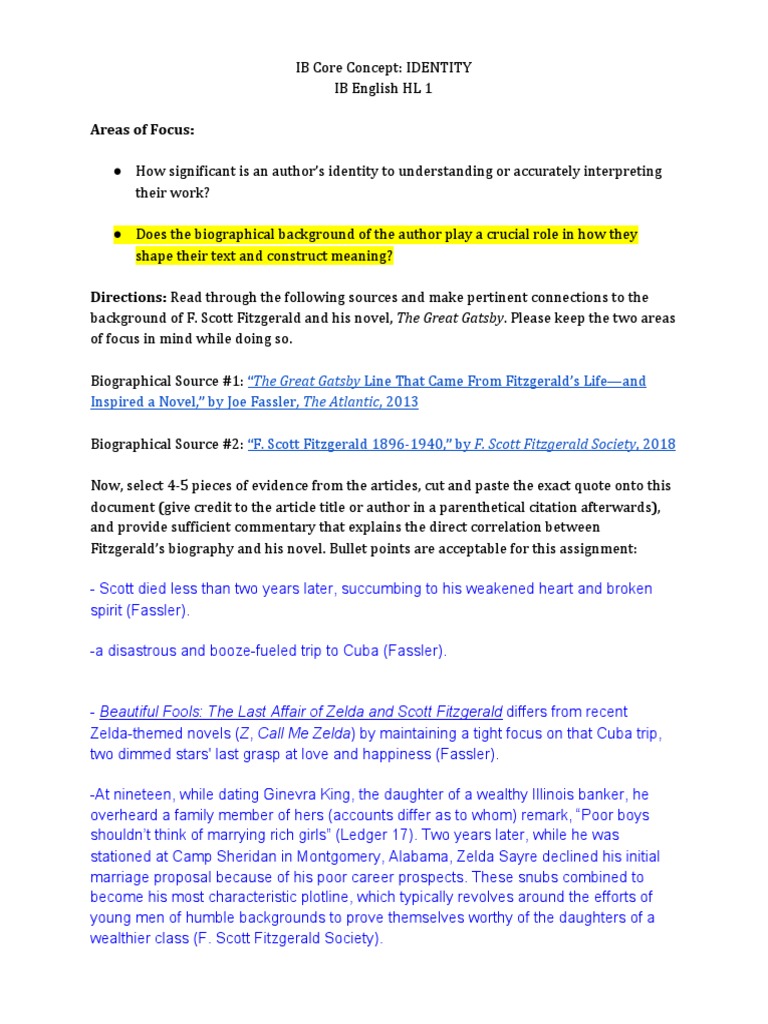 Hailey Kroischke Tgg Authors Identity Research 1 Pdf The Great Gatsby F Scott Fitzgerald