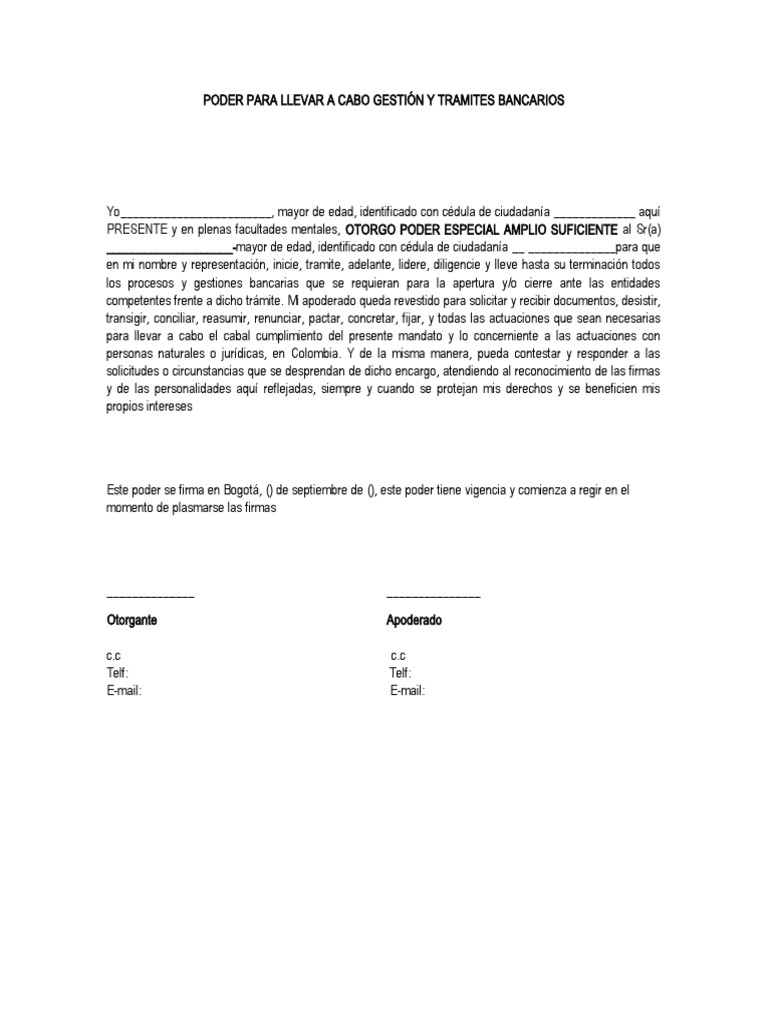 Modelo Poder para Tramites Bancarios | PDF