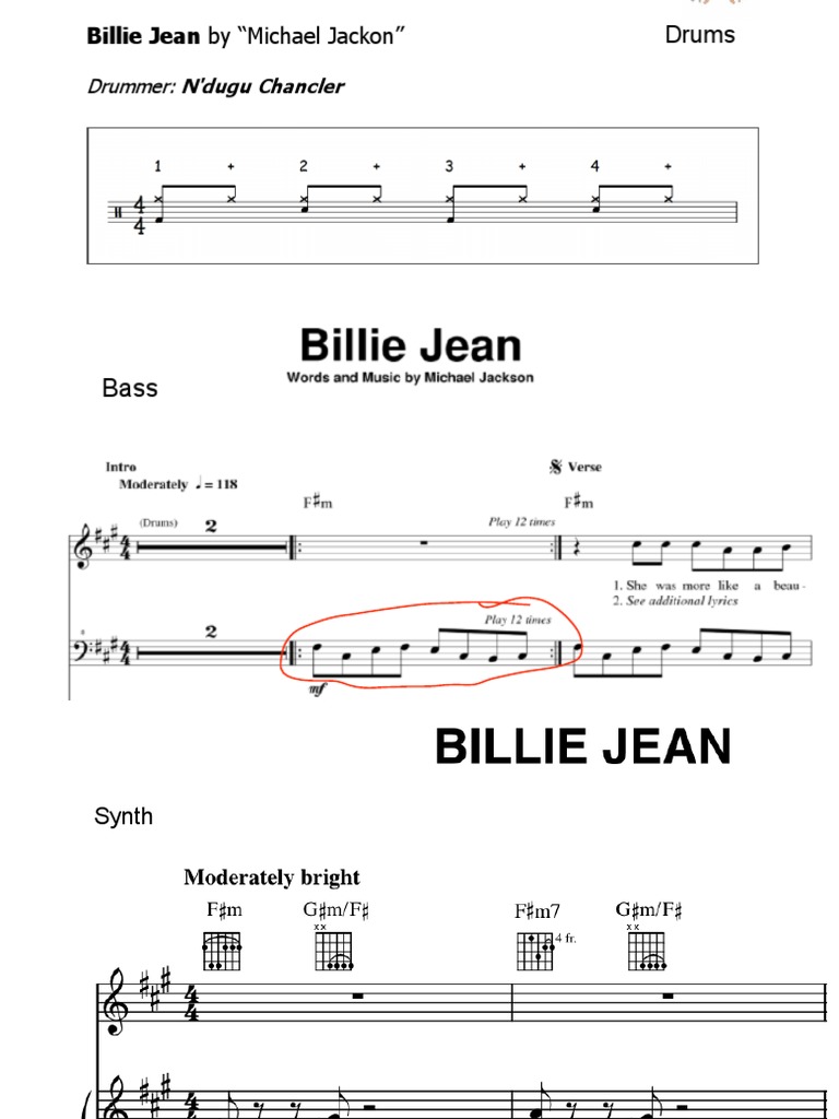 Billie Jean Drums, Bass, Keys PDF