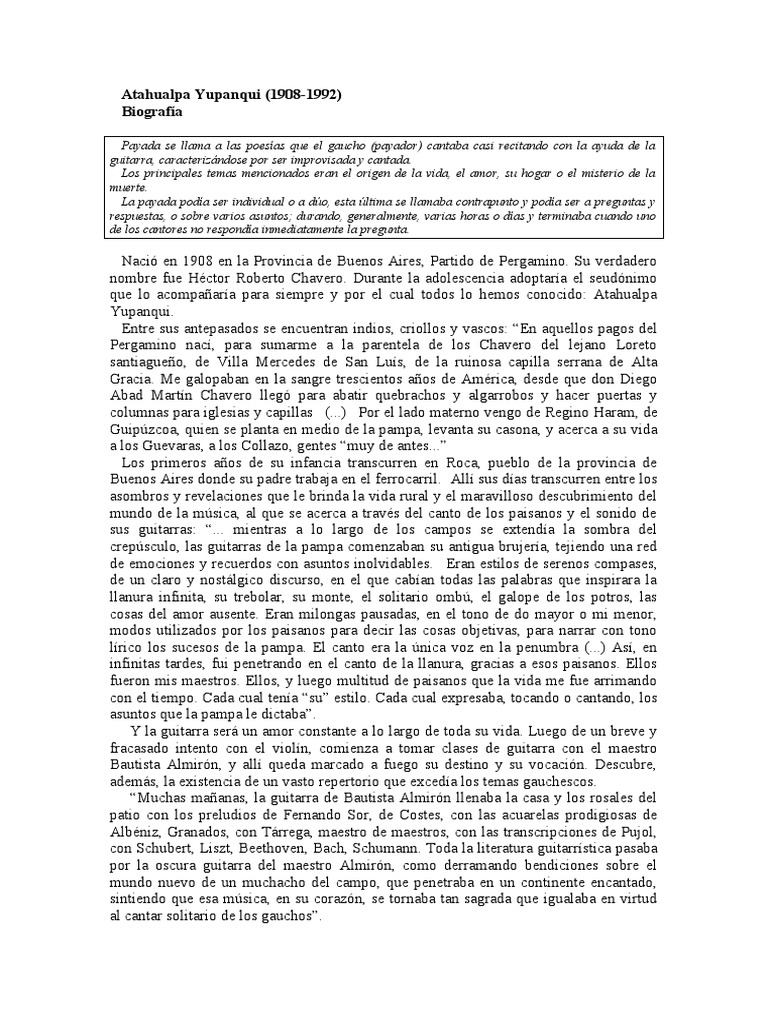 Atahualpa Yupanqui Biografia Pdf Entretenimiento General