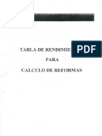 Tablas de rendimiento MO albañilería