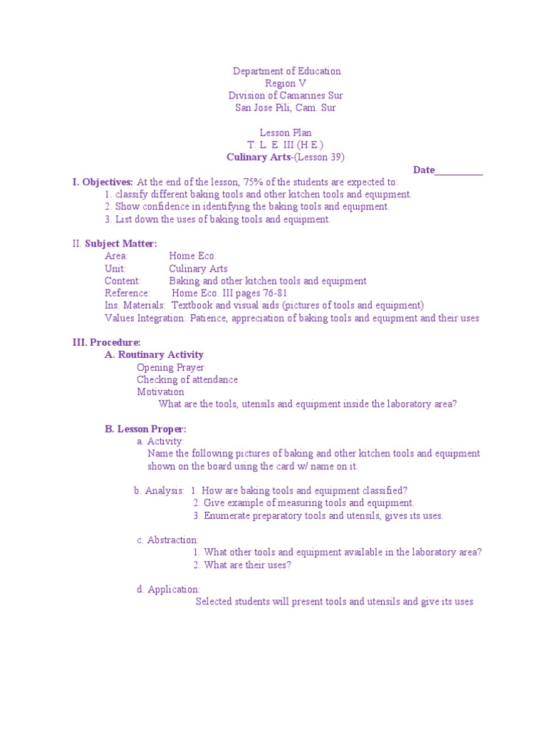Lesson Plan Culinary Arts 2 Shortening Sugar