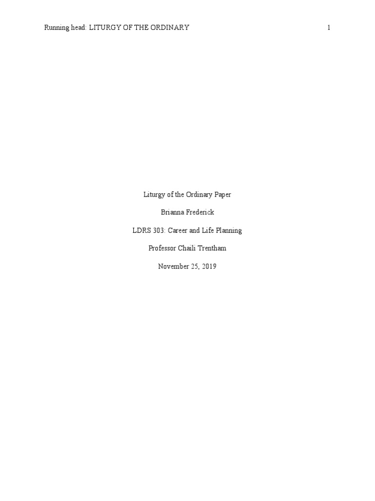 Liturgy of The Ordinary Paper PDF God Religion And Belief