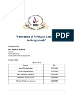 "Formation of A Private Company in Bangladesh: Submitted To