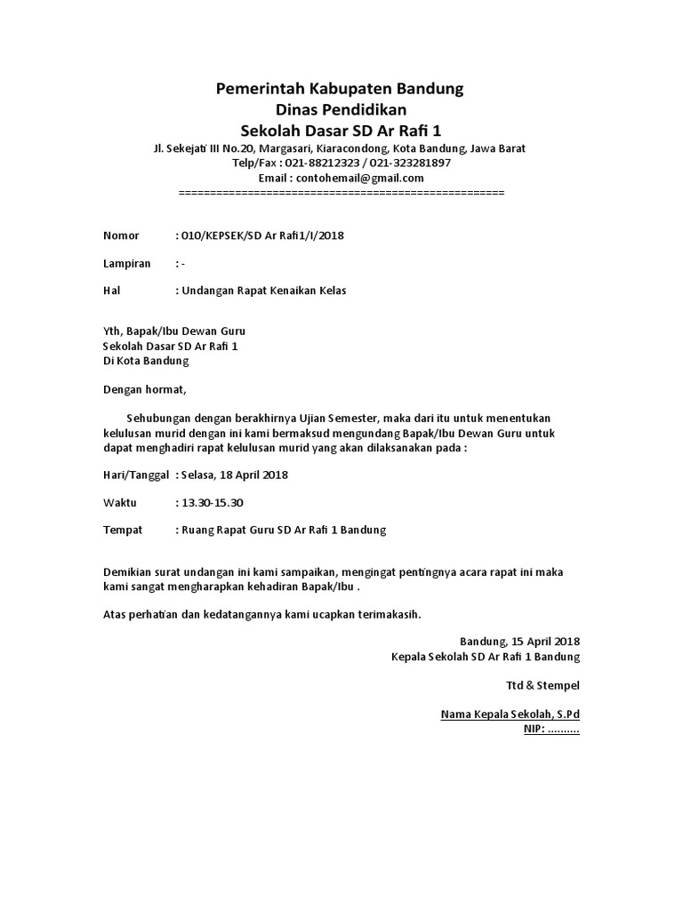 Contoh Surat Undangan Rapat Sekolah | PDF