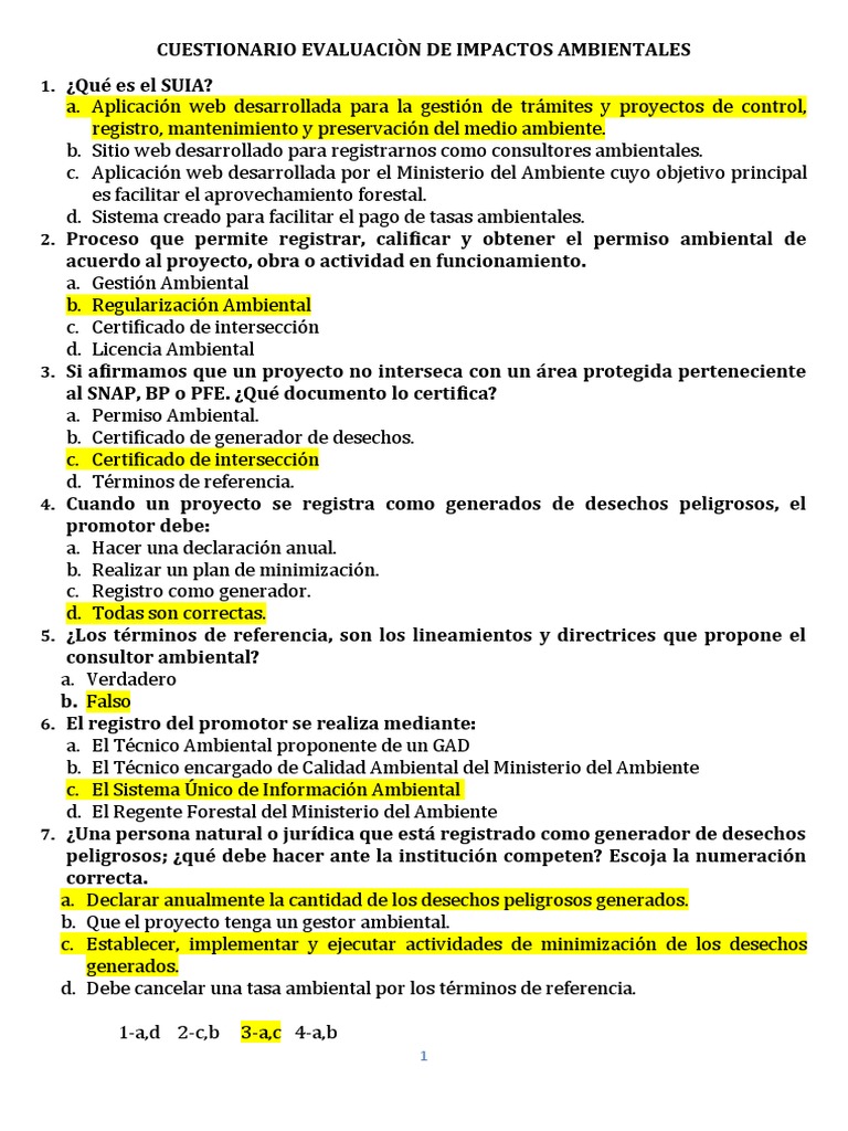 Cuestionario sobre Evaluación Ambiental | PDF | Ecosistema | Entorno ...