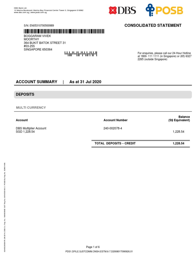 DBS Multiplier Account Statement | PDF | Financial Transaction | Debit Card