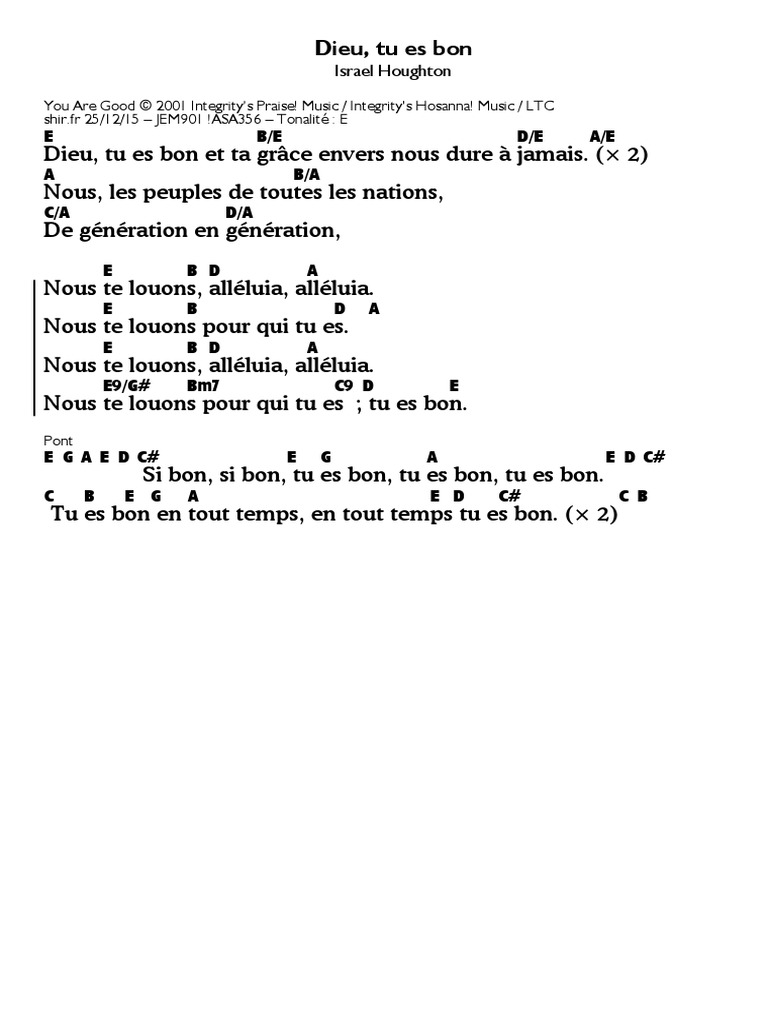 Quand T es Dans Le Désert Paroles Et Accords Dieu, Tu Es Bon | PDF