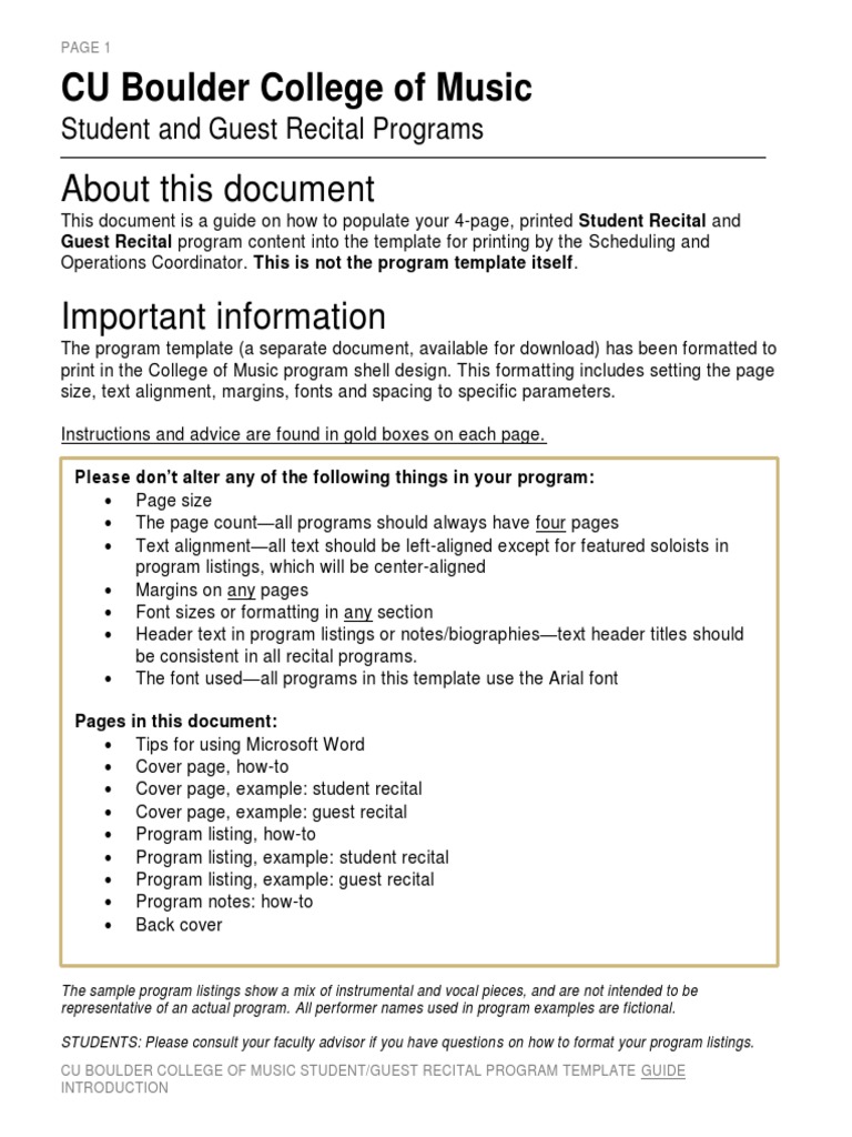 CU Boulder Recital Program Template Guide | PDF | Tempo | College