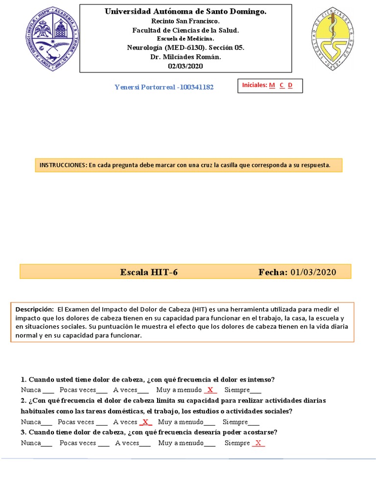 Escala de HIT | PDF | Dolor | Conceptos psicologicos