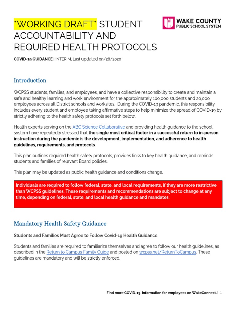 WCPSS Student Health Guidance PDF Safety Wellness