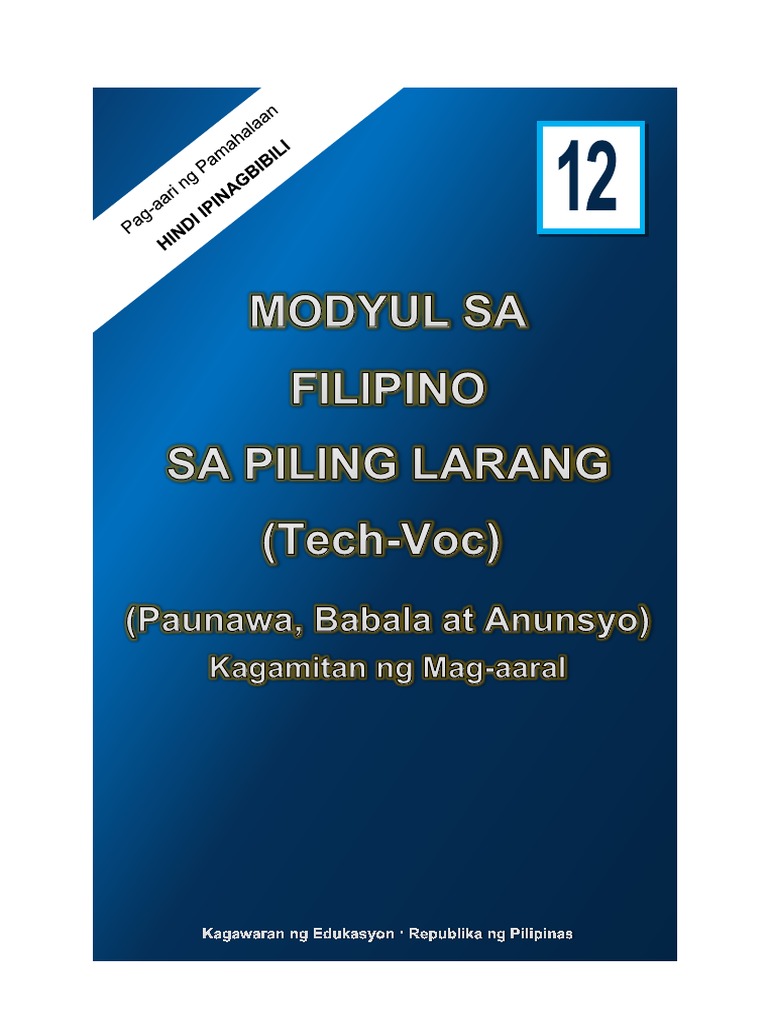 Modyul Sa Piling Larang (Tech Voc) Paunawa Babala Anunsyo | PDF