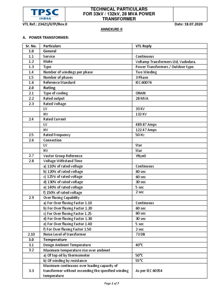 GTP 28 MVA Transformer (JN 23421) PDF PDF Transformer Electric