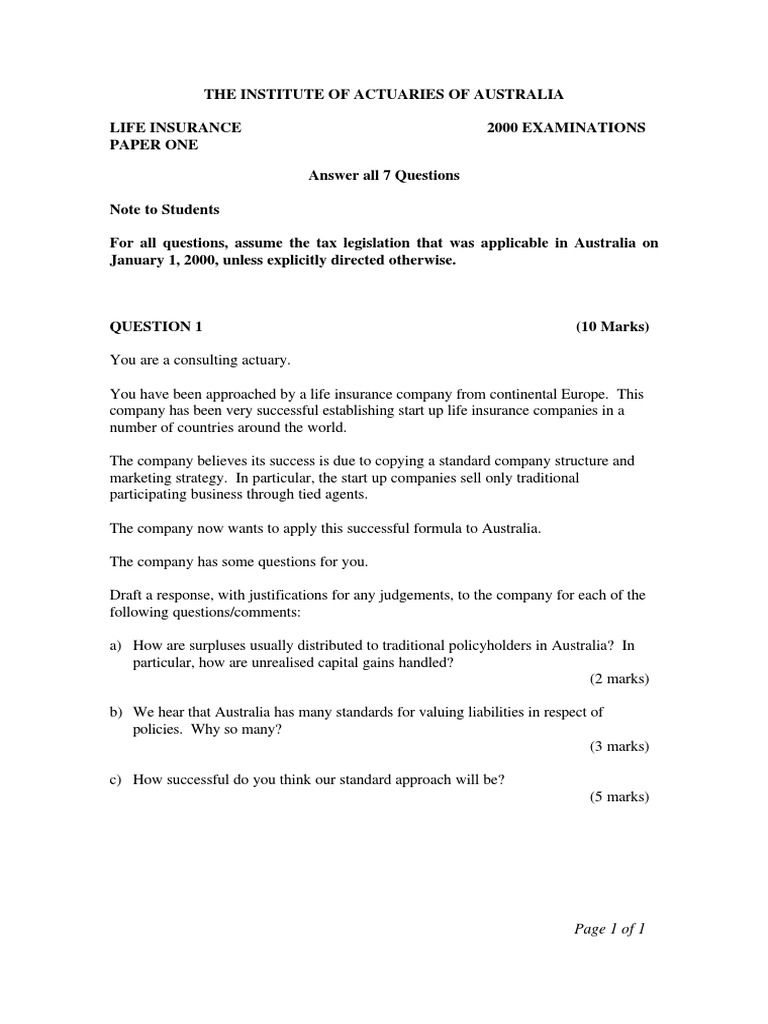 S2 Paper1 2000 Exam PDF | PDF | Actuary | Life Insurance