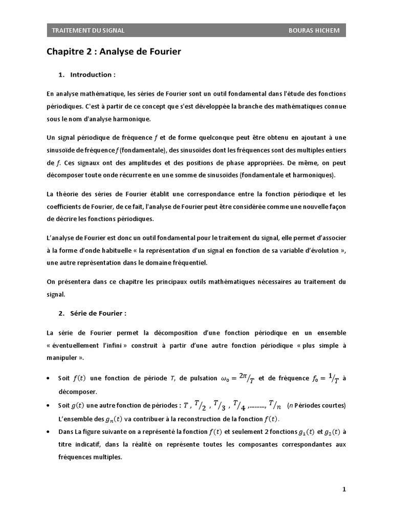 Analyse de Fourier et Traitement du Signal | PDF | Fréquence | Série de ...