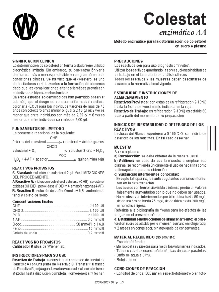 Método enzimático para colesterol | PDF | Colesterol | Lipoproteína
