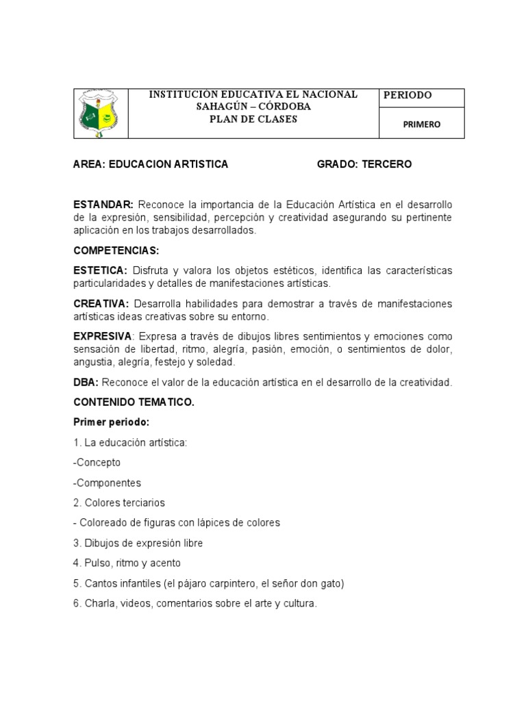 Plan de Clases de Educación Artística 3º | PDF | Collage | Color