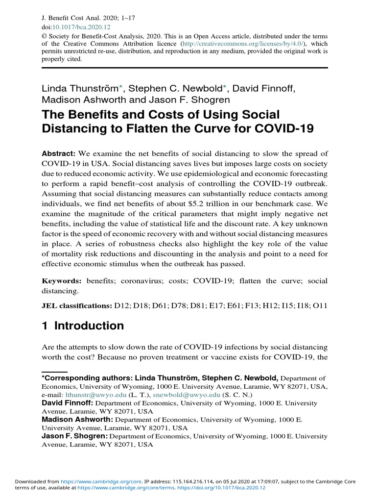 Benefits and Costs of Using Social Distancing To Flatten The Curve For ...
