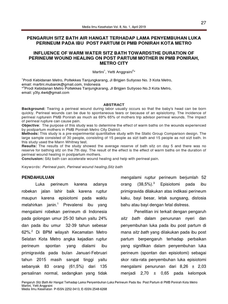The Influence of Warm Water Sitz Baths on the Healing of Perineal
