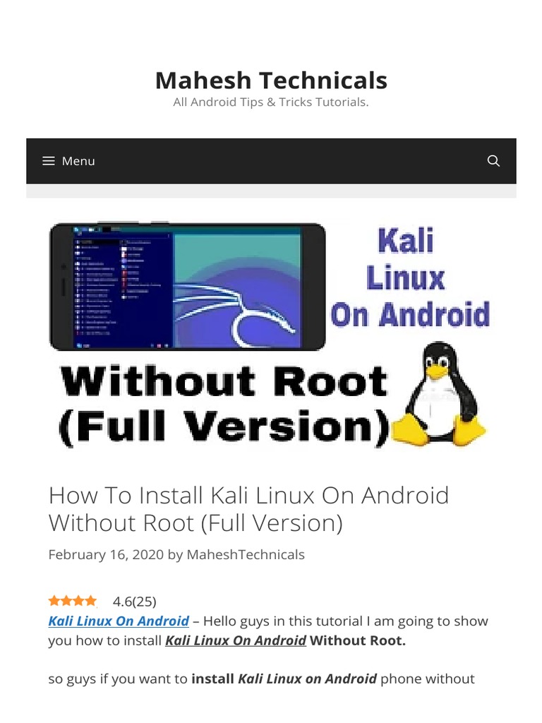 How To Install Kali Linux On Android Without Root Full Version Android Operating System Linux