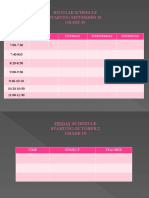 Regular Schedule Starting September 28 Grade 10: Time Monday Tuesday Wednesday Thursday