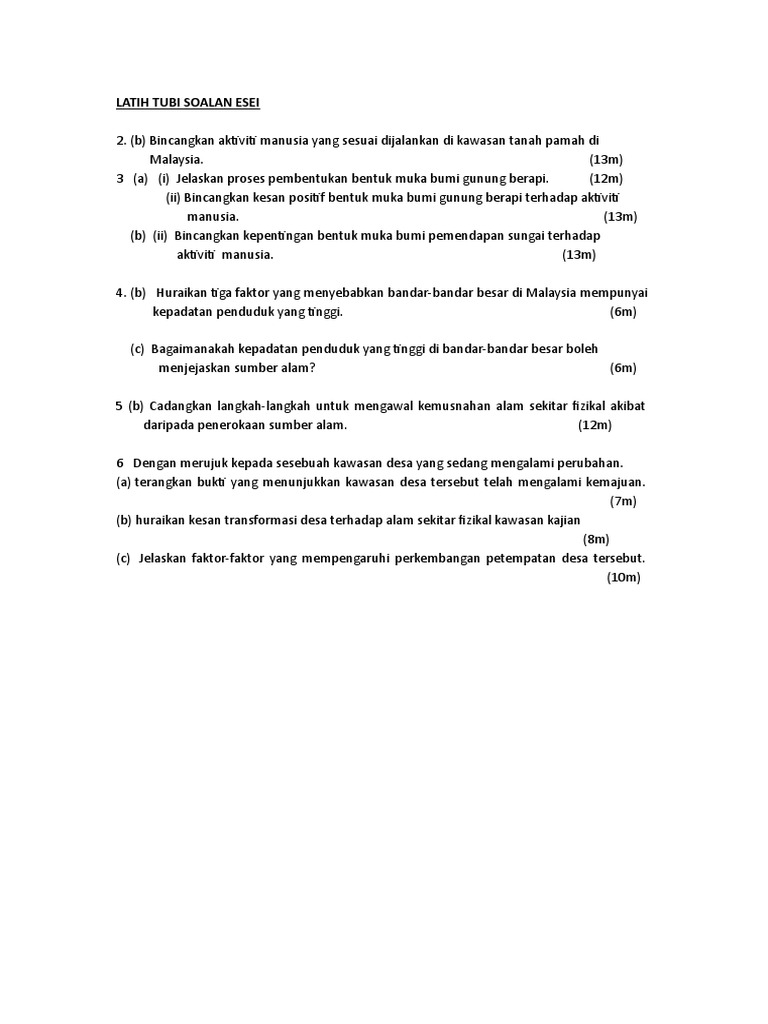 Latih Tubi Soalan Esei Sem 1 Pdf