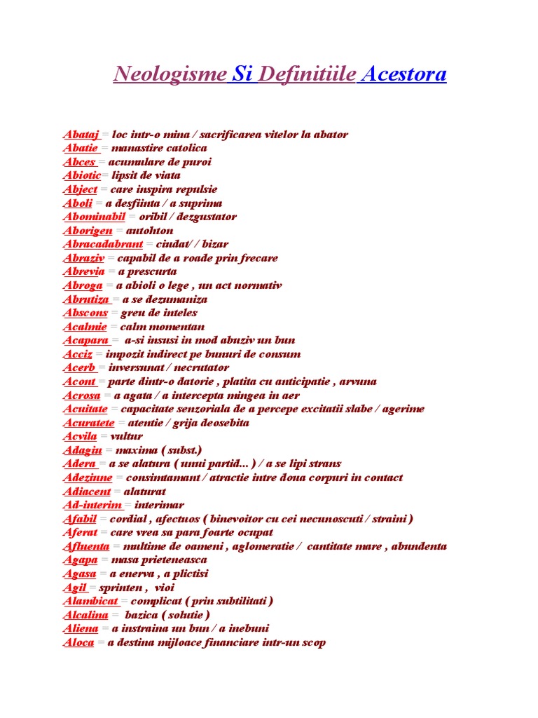 Neologisme Paronime Si Cuvinte Care Incep Cu X