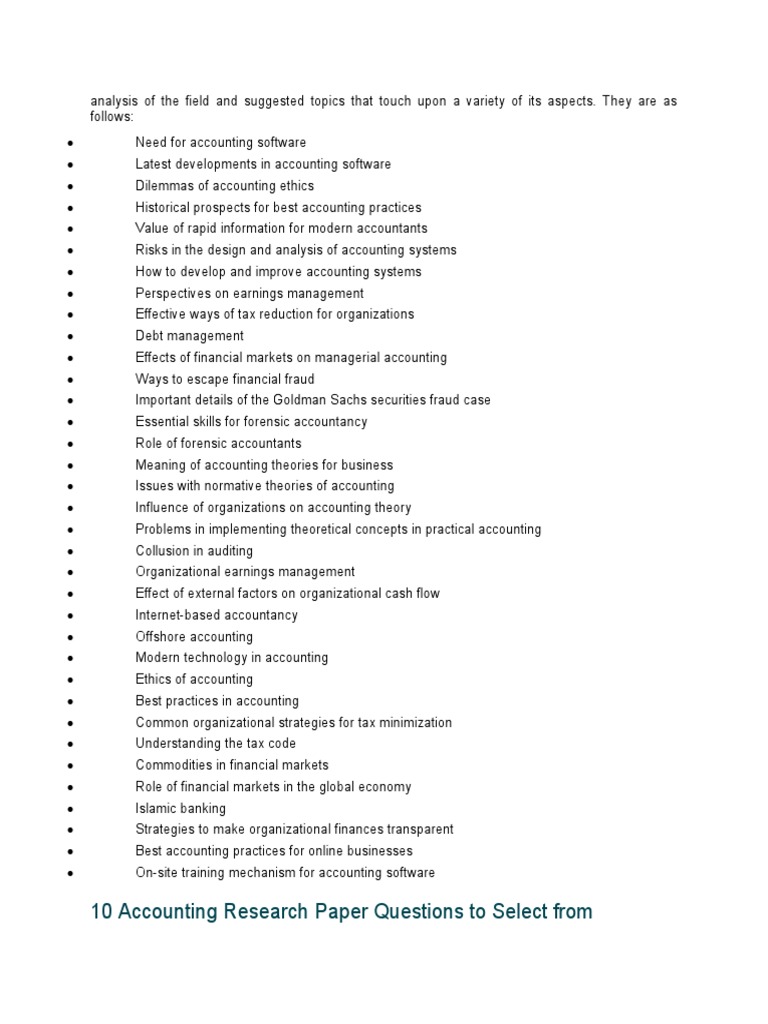 10 Accounting Research Paper Questions To Select From PDF