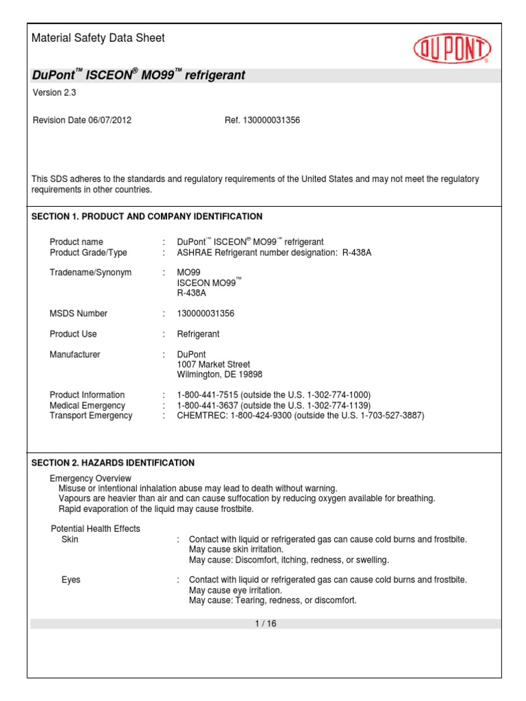 Isceon MO99 - Hoja de Seguridad PDF | PDF | Toxicity | Firefighting