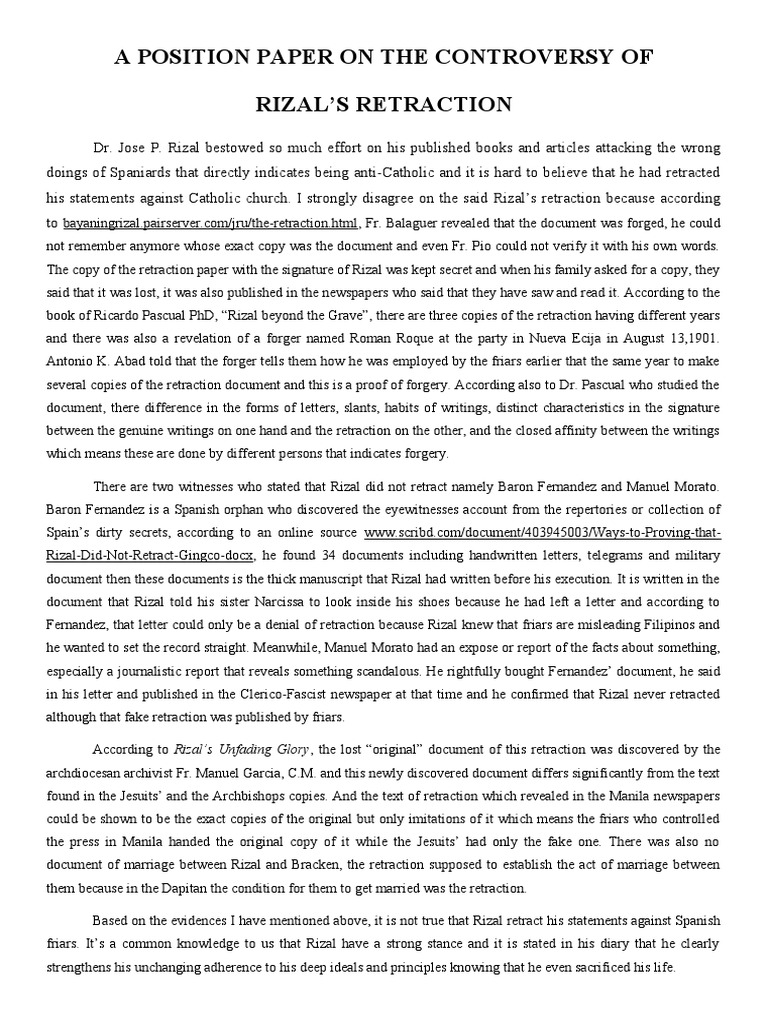 APOSITIONPAPERONTHECONTROVERSYOFRIZALSRETRACTION.docx
