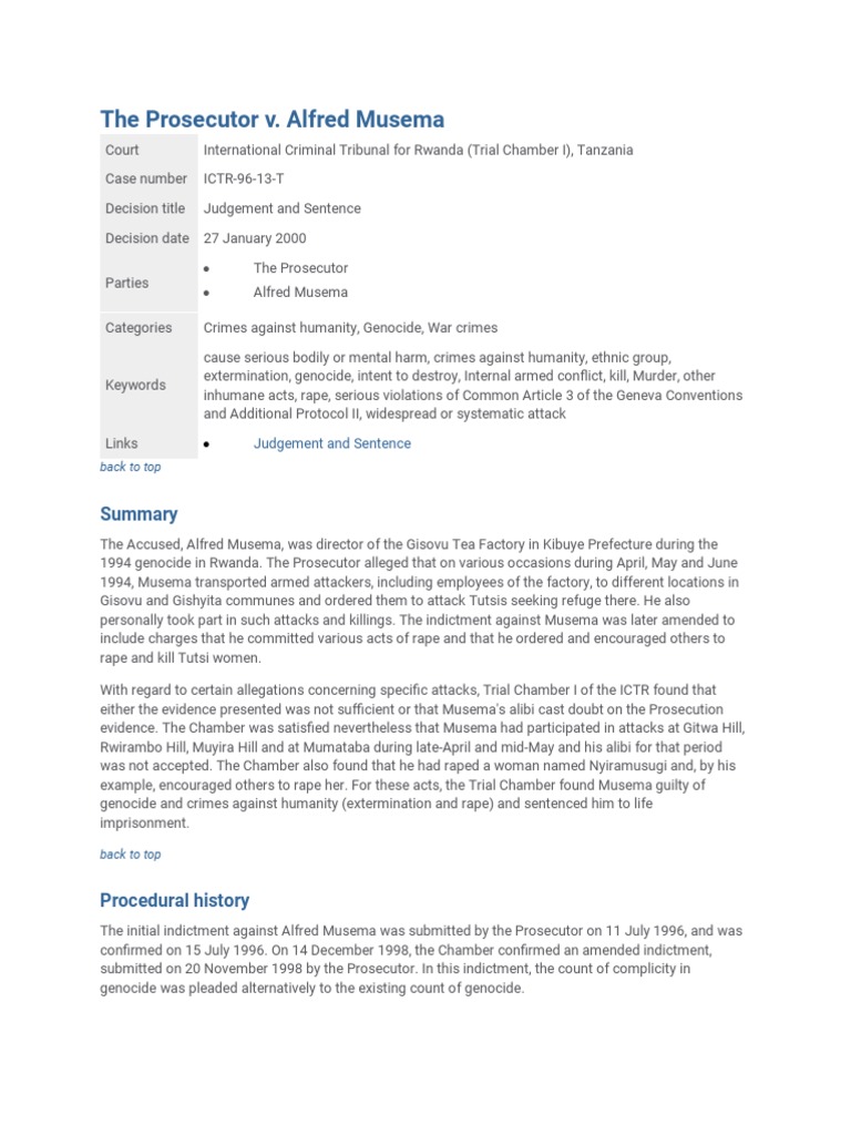 Musema Genocide Case Summary and Verdict | PDF | Genocides | Crimes ...