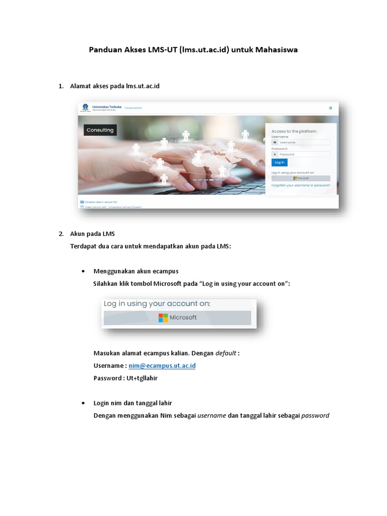 Panduan Login dan Akses LMS UT | PDF