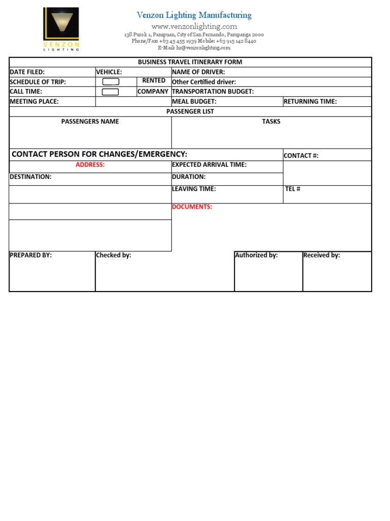Business Travel Itinerary Template | PDF | Services (Economics) | Logistics