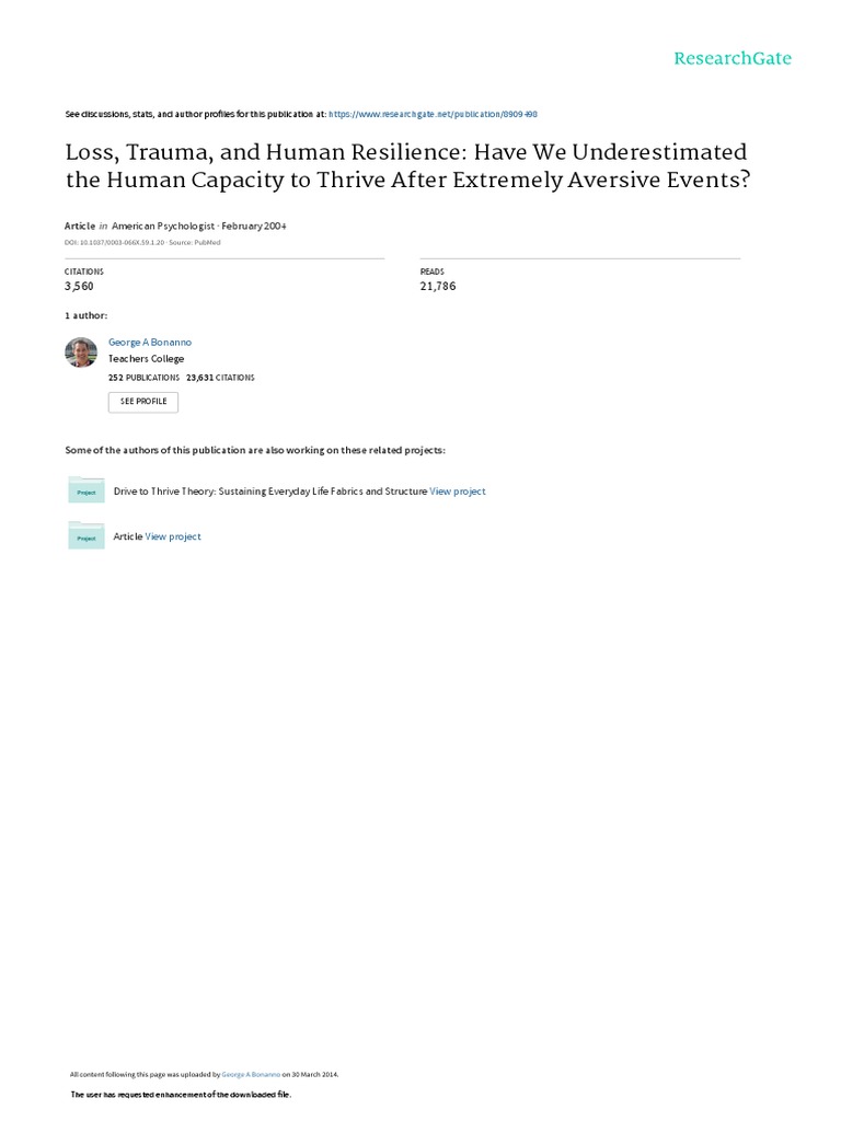 Loss Trauma and Human Resilience Have We Underesti | PDF | Grief ...