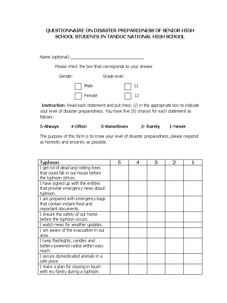 Disaster Preparedness Survey for Students | PDF | Emergency | Thunderstorm