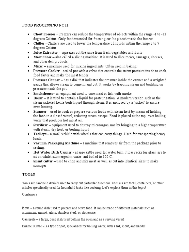 Food Processing NC Ii PDF Cookware And Bakeware Foods