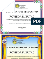 CERTIFICATE OF RECOGNITION Yes o