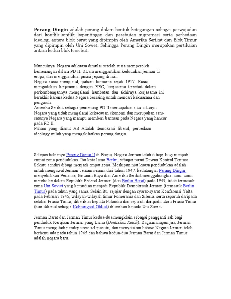 Perang Dingin Adalah Perang Dalam Bentuk Ketegangan Sebagai Perwujudan
