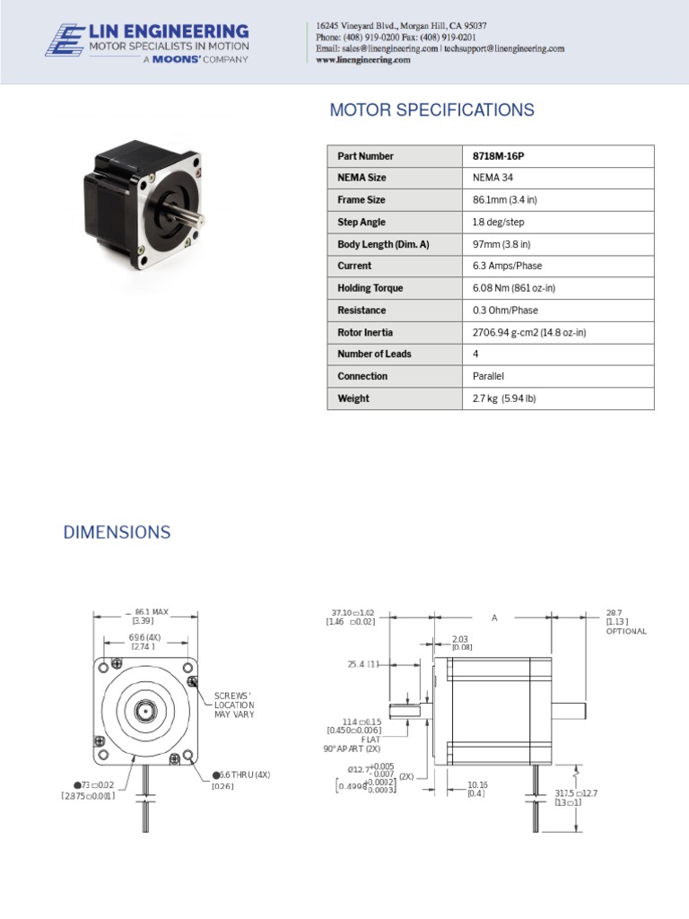 NEMA 34 Stepper Motor Specifications | PDF
