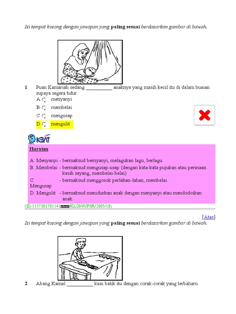 Latihan Kata Kerja 2 Tahun 1 Worksheet