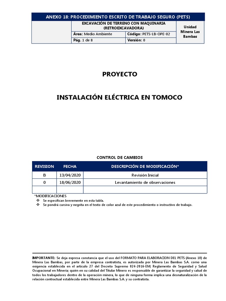 Pets 04 - Excavación de Terreno Con Maquinaria (Retroexcavadora) | PDF